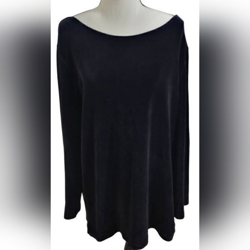 Calvin Klein Velvet Black Long Sleeve Top Sz L
